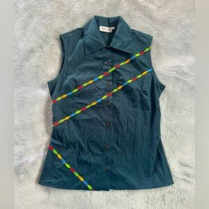 Versace Classic Womens Navy Blue Cotton Button Down Tank Top Size EUR 40 S